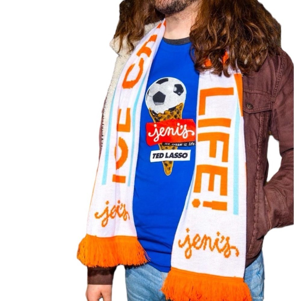 Jenni's "Ice Cream is Life" Orange White Knit Scarf, Unisex Limited Edition